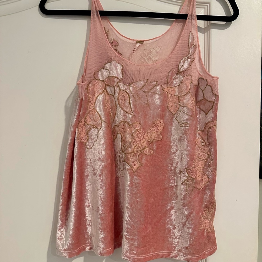 Free People Pink Velvet Floral Camisole